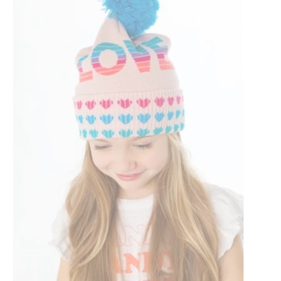Chaser LOVE pink hearts Pom Pom winter hat - Picture 2 of 5